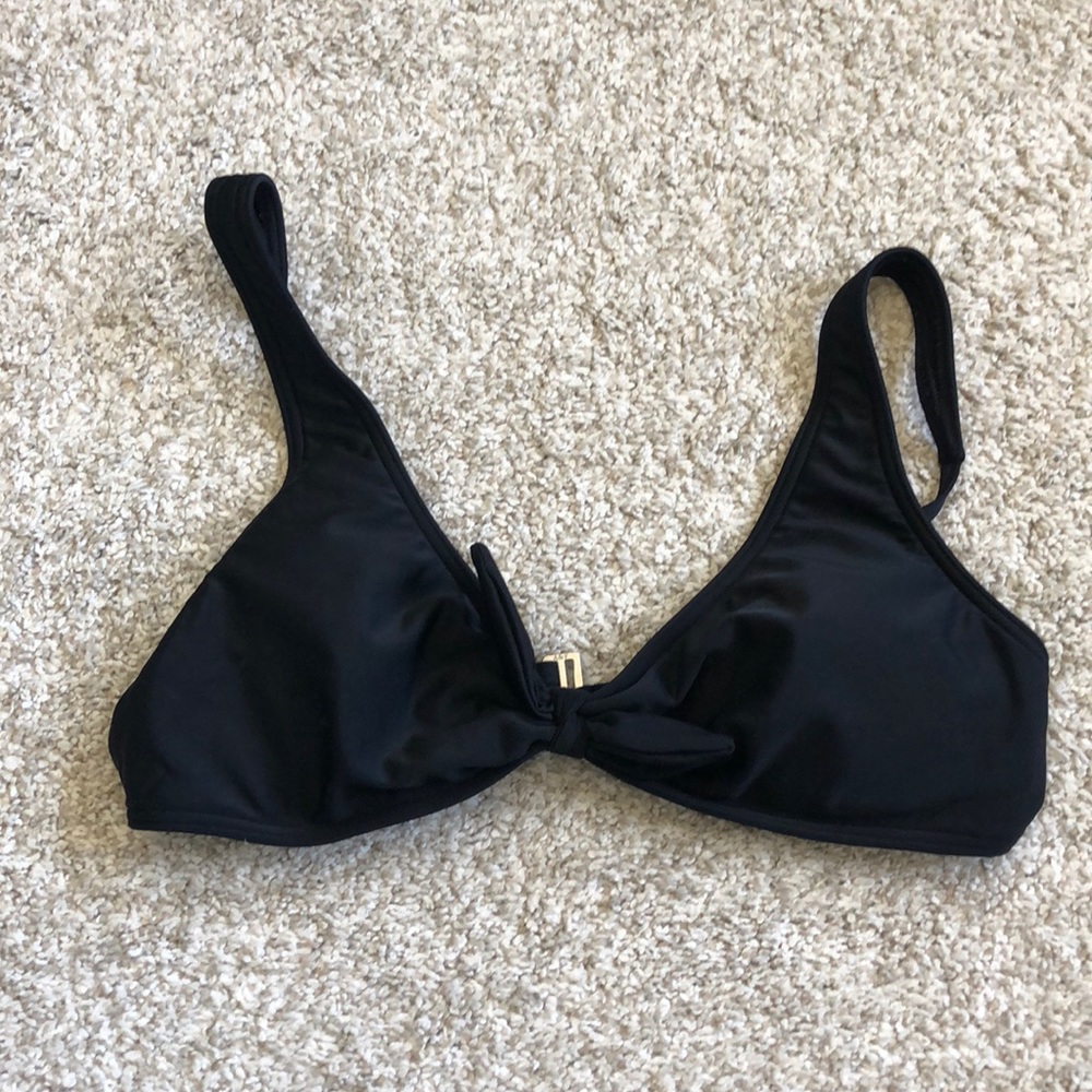 Knot front black bikini top